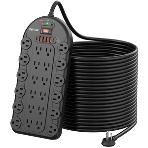 25 Ft Power Strip Surge Protector (3,400 Joules), 24 AC Multiple Outlets (1875W/15A) with 6 USBs (2 USB-C Ports), ETL Listed, Heavy Duty Long Extension Cord for Home, Office, Black 25 Ft Power Strip Surge Protector (3,400 Joules), 24 AC Multiple Outlets (1875W/15A) with 6 USBs (2 USB-C Ports), ETL Listed, Heavy Duty Long Extension Cord for Home, Office, Black