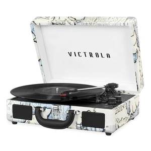 Journey Bluetooth Portable Suitcase Record Player with Built-in Speakers, 3 Speed Vinyl Record Player, RCA Out, Headphone Jack (Retro Map) Journey Bluetooth Portable Suitcase Record Player with Built-in Speakers, 3 Speed Vinyl Record Player, RCA Out, Headphone Jack (Retro Map)
