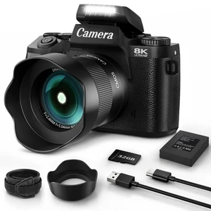 8K Digital Cameras for Photography, 64MP Vlogging Camera for YouTube with 4" Touch Screen, Dual Front/Rear Cameras with LED Fill Light, 3000MAh Battery, Lens Hood, Hot Shoe & 32GB TF Card(Black 8K Digital Cameras for Photography, 64MP Vlogging Camera for YouTube with 4" Touch Screen, Dual Front/Rear Cameras with LED Fill Light, 3000MAh Battery, Lens Hood, Hot Shoe & 32GB TF Card(Black