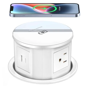 Pop Up Outlet with 15W Wireless Charger, 4 AC Plug 1 USB-A and 1 USB-C, Electrical Desk Power Grommet for Kitchen Countertop, 4.7inch Hidden Recessed Power Strip for Home Office (White) Pop Up Outlet with 15W Wireless Charger, 4 AC Plug 1 USB-A and 1 USB-C, Electrical Desk Power Grommet for Kitchen Countertop, 4.7inch Hidden Recessed Power Strip for Home Office (White)
