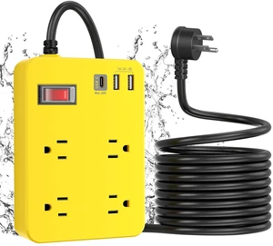 Outdoor Power Strip Weatherproof,Fast Charging Station 20W USB C,Waterproof Surge Protector 4 Outlets, Multi Outlet Extension for Camping, Garden, Kitchen,Bathroom,Flat Plug (Yellow, 25 FT Cable) Outdoor Power Strip Weatherproof,Fast Charging Station 20W USB C,Waterproof Surge Protector 4 Outlets, Multi Outlet Extension for Camping, Garden, Kitchen,Bathroom,Flat Plug (Yellow, 25 FT Cable)