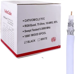Cable 1000 ft. RG6 Quad Shielded Coaxial Cable for use with Audio, Video, and CATV/MATV Transmissions. White Cable 1000 ft. RG6 Quad Shielded Coaxial Cable for use with Audio, Video, and CATV/MATV Transmissions. White