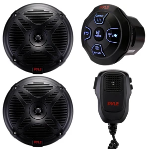 Marine Bluetooth Receiver Speaker Kit - Waterproof Audio Entertainment System Set w/Dual 6.5" Boat Speakers, Wireless BT Controller, Compact Handheld Broadcasting Microphone (Black) Marine Bluetooth Receiver Speaker Kit - Waterproof Audio Entertainment System Set w/Dual 6.5" Boat Speakers, Wireless BT Controller, Compact Handheld Broadcasting Microphone (Black)