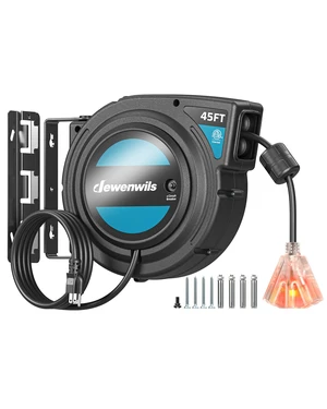 45FT Extension Cord Reel with Twist-lock Stopper, 12/3C SJTOW Heavy Duty Power Cord Reel, Brighter Triple Tap Outlet, 15A Circuit Breaker for Garage Construction Site, ETL Listed, Black 45FT Extension Cord Reel with Twist-lock Stopper, 12/3C SJTOW Heavy Duty Power Cord Reel, Brighter Triple Tap Outlet, 15A Circuit Breaker for Garage Construction Site, ETL Listed, Black
