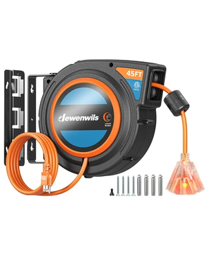 45FT Retractable Extension Cord Reel with Twist-lock Stopper, 12/3C/15A SJTOW Power Cord Reel, Lightweight and Portable, for Home Maintenance, Garages, Workshops, ETL Listed, Orange 45FT Retractable Extension Cord Reel with Twist-lock Stopper, 12/3C/15A SJTOW Power Cord Reel, Lightweight and Portable, for Home Maintenance, Garages, Workshops, ETL Listed, Orange