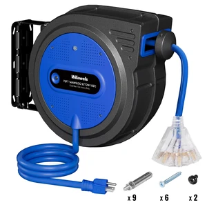 75 FT Retractable Extension Cord Reel, Heavy Duty Extension Cord, 14AWG/3C SJTOW, 3 Grounded Outlets Lighted Triple Tap, 10A Circuit Breaker, Wall/Ceiling Mounted, ETL Listed, Blue U75ACR06 75 FT Retractable Extension Cord Reel, Heavy Duty Extension Cord, 14AWG/3C SJTOW, 3 Grounded Outlets Lighted Triple Tap, 10A Circuit Breaker, Wall/Ceiling Mounted, ETL Listed, Blue U75ACR06