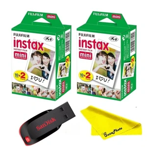 Instax Mini Instant Camera Film with Sandisk 32 GB USB Flash Drive + 2 x Mini Twin Packs (40 Sheets) and Buzz-Photo Microfiber Cleaning Cloth Instax Mini Instant Camera Film with Sandisk 32 GB USB Flash Drive + 2 x Mini Twin Packs (40 Sheets) and Buzz-Photo Microfiber Cleaning Cloth