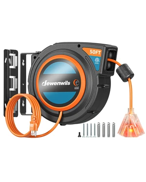 Extension Cord Reel with Twist-lock Stopper, Power Retractable Cord Reel, Lightweight and Portable, Brighter Triple Tap Outlet, for Home Maintenance, Garages, Workshops, Orange Extension Cord Reel with Twist-lock Stopper, Power Retractable Cord Reel, Lightweight and Portable, Brighter Triple Tap Outlet, for Home Maintenance, Garages, Workshops, Orange