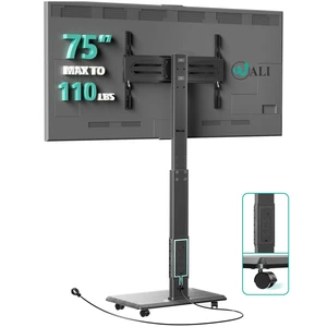 Rolling TV Stand with Power Outlet, Mobile Tall TV Stand Mount on Wheels for 39-75 inch TV up to 110 lbs, Swivel Height Adjustable TV Cart with Wood Base for Bedroom(TVDVD-7PR), Black Rolling TV Stand with Power Outlet, Mobile Tall TV Stand Mount on Wheels for 39-75 inch TV up to 110 lbs, Swivel Height Adjustable TV Cart with Wood Base for Bedroom(TVDVD-7PR), Black