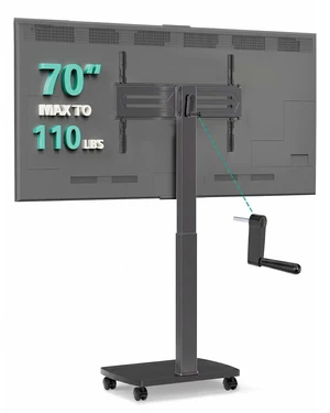 Rolling TV Stand with Hand Crank Lift, Mobile Tall Television Stand Mount on Wheels for 30-70 TVs up to 110 lbs, Swivel Height Adjustable TV Cart with Wood Base for Bedroom(TVDVD-7MR), Black Rolling TV Stand with Hand Crank Lift, Mobile Tall Television Stand Mount on Wheels for 30-70 TVs up to 110 lbs, Swivel Height Adjustable TV Cart with Wood Base for Bedroom(TVDVD-7MR), Black