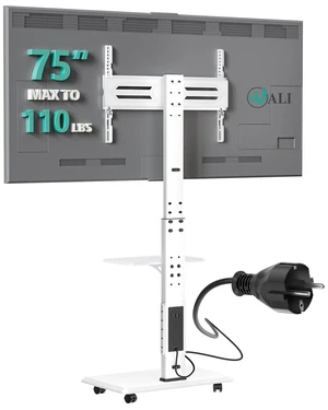 Rolling TV Stand with Power Outlet & AV Shelf, Mobile Tall TV Stand Mount on Wheels for 34-75 inch TV up to 110 lbs, Swivel Height Adjustable TV Cart with Wood Base for Bedroom(TVDVD-6PRW), White Rolling TV Stand with Power Outlet & AV Shelf, Mobile Tall TV Stand Mount on Wheels for 34-75 inch TV up to 110 lbs, Swivel Height Adjustable TV Cart with Wood Base for Bedroom(TVDVD-6PRW), White