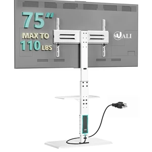 Floor TV Stand with Power Outlet & AV Shelf, Tall TV Stand Mount for 36-75 inch TV up to 110 lbs, Swivel and Height Adjustable TV Stands with Wood Base for Bedroom, Office(TVDVD-6PW), White Floor TV Stand with Power Outlet & AV Shelf, Tall TV Stand Mount for 36-75 inch TV up to 110 lbs, Swivel and Height Adjustable TV Stands with Wood Base for Bedroom, Office(TVDVD-6PW), White