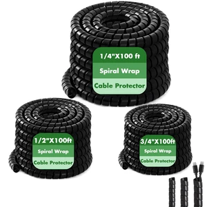 3 Pcs Spiral Wrap Cable Protector, Safe 1/4"+ 3/4"+1/2" Od x 100 FT Pre Cut Lengths Hydraulic Hose Protector Wrap to Avoid Wear and Extend Life for Hydraulic Pneumatic Hoses (Black) 3 Pcs Spiral Wrap Cable Protector, Safe 1/4"+ 3/4"+1/2" Od x 100 FT Pre Cut Lengths Hydraulic Hose Protector Wrap to Avoid Wear and Extend Life for Hydraulic Pneumatic Hoses (Black)