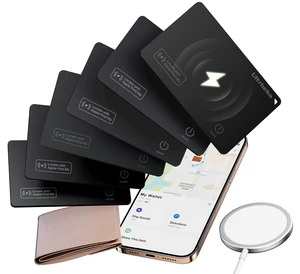 Air Tag Wallet Tracker Cards 6 Pack with 1 Wireless Charger, Rechargeable Bluetooth Trackers for Wallets, Works with Apple Find My, IP68 Waterproof, MFi Certified, iOS Only Air Tag Wallet Tracker Cards 6 Pack with 1 Wireless Charger, Rechargeable Bluetooth Trackers for Wallets, Works with Apple Find My, IP68 Waterproof, MFi Certified, iOS Only