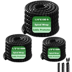3 Pcs Spiral Wrap Cable Protector, Safe 1/4"+1/2"+3/8" Od x 100 FT Pre Cut Lengths Hydraulic Hose Protector Wrap to Avoid Wear and Extend Life for Hydraulic Pneumatic Hoses (Black) 3 Pcs Spiral Wrap Cable Protector, Safe 1/4"+1/2"+3/8" Od x 100 FT Pre Cut Lengths Hydraulic Hose Protector Wrap to Avoid Wear and Extend Life for Hydraulic Pneumatic Hoses (Black)