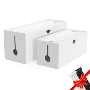Bamboo Cable Management Box, Large Cord Organizer Box Cable Box to Hide Wires & Power Strips for Desktop Storage Cord Holder for Office Home,No Assembley Required (All White, 2 Packs(M+L)) Bamboo Cable Management Box, Large Cord Organizer Box Cable Box to Hide Wires & Power Strips for Desktop Storage Cord Holder for Office Home,No Assembley Required (All White, 2 Packs(M+L))