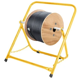 Single Axle Cable Reel Caddy | Industrial Steel Wire Dispenser with Adjustable Spindle | Holds Reels Up to 20 in Diameter & 100 lb | Portable Design | Yellow Single Axle Cable Reel Caddy | Industrial Steel Wire Dispenser with Adjustable Spindle | Holds Reels Up to 20 in Diameter & 100 lb | Portable Design | Yellow