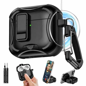 for AirPods Pro 3 Case (2025), Compatible with AirPods Pro 3rd Generation, MagSafe Compatible, Magnetic Locking Lid, Protective Cover, Phone Stand Design, Cleaning Kit & Keychain Included, Black for AirPods Pro 3 Case (2025), Compatible with AirPods Pro 3rd Generation, MagSafe Compatible, Magnetic Locking Lid, Protective Cover, Phone Stand Design, Cleaning Kit & Keychain Included, Black