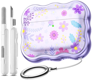 for AirPods Pro 3 Case with Secure Lock, Cleaner Kit & Keychain Floral Print Cover with Scalloped Edge for Women Girls Compatible with Apple AirPods Pro 3 Case Cover, Fadeless for AirPods Pro 3 Case with Secure Lock, Cleaner Kit & Keychain Floral Print Cover with Scalloped Edge for Women Girls Compatible with Apple AirPods Pro 3 Case Cover, Fadeless