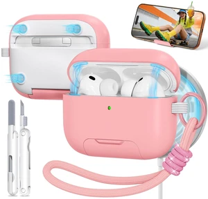 for AirPods Pro 3 Case, Magnetic Lock Design (Pink) Built-in Phone Stand, Magnetic Lock Design, Compatible with Magsafe, Anti-Scratch, Shockproof, with Cleaning Kit & Lanyard for AirPods Pro 3 Case, Magnetic Lock Design (Pink) Built-in Phone Stand, Magnetic Lock Design, Compatible with Magsafe, Anti-Scratch, Shockproof, with Cleaning Kit & Lanyard