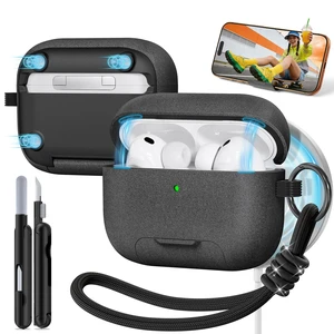 for AirPods Pro 3 Case, Magnetic Lock Design (Fuzzy Gray) Built-in Phone Stand, Magnetic Lock Design, Compatible with Magsafe, Anti-Scratch, Shockproof, with Cleaning Kit & Lanyard for AirPods Pro 3 Case, Magnetic Lock Design (Fuzzy Gray) Built-in Phone Stand, Magnetic Lock Design, Compatible with Magsafe, Anti-Scratch, Shockproof, with Cleaning Kit & Lanyard