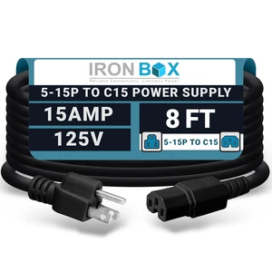 IronBox Electric - Heavy-Duty 5-15P to C15 Power Supply Cable - 15A 125V, 14/3 SJT Cord - Male End 5-15 Plug/Female End C15 Connector - UL Listed PC Power Cord - (Black,8 Foot) IronBox Electric - Heavy-Duty 5-15P to C15 Power Supply Cable - 15A 125V, 14/3 SJT Cord - Male End 5-15 Plug/Female End C15 Connector - UL Listed PC Power Cord - (Black,8 Foot)