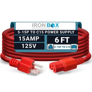 IronBox Electric - Heavy-Duty 5-15P to C15 Power Supply Cable - 15A 125V, 14/3 SJT Supply Cord - Male End 5-15 Plug/Female End C15 Connector - UL Listed PC Power Cord - (Red, 6 Foot) IronBox Electric - Heavy-Duty 5-15P to C15 Power Supply Cable - 15A 125V, 14/3 SJT Supply Cord - Male End 5-15 Plug/Female End C15 Connector - UL Listed PC Power Cord - (Red, 6 Foot)