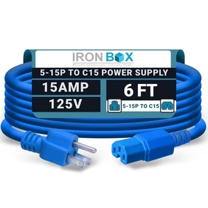 IronBox Electric - Heavy-Duty 5-15P to C15 Power Supply Cable - 15A 125V, 14/3 SJT Cord - Male End 5-15 Plug/Female End C15 Connector - UL Listed PC Power Cord - (Blue, 6 Foot) IronBox Electric - Heavy-Duty 5-15P to C15 Power Supply Cable - 15A 125V, 14/3 SJT Cord - Male End 5-15 Plug/Female End C15 Connector - UL Listed PC Power Cord - (Blue, 6 Foot)