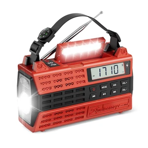 Emergency Crank Radio, 5000mAh Solar Hand Crank Radio, AM/FM/NOAA Weather Radio with Bluetooth, 3 Mode Flashlight,Reading Lamp for Emergency& Camping Red Emergency Crank Radio, 5000mAh Solar Hand Crank Radio, AM/FM/NOAA Weather Radio with Bluetooth, 3 Mode Flashlight,Reading Lamp for Emergency& Camping Red