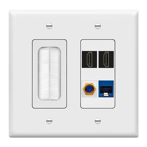 Double Gang Datacomm Bundle with Multimedia Pass-Through Insert, 4-Port Keystone Jack Insert, Coaxial, Ethernet, HDMI Keystones, and 2-Gang Decorator Wall Plate, TG889174MCFH2-W, White Double Gang Datacomm Bundle with Multimedia Pass-Through Insert, 4-Port Keystone Jack Insert, Coaxial, Ethernet, HDMI Keystones, and 2-Gang Decorator Wall Plate, TG889174MCFH2-W, White