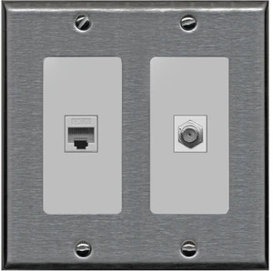 1 Port Coax Cable TV- F-Type 1 Port Cat6 Ethernet Dual Gang Wall Plate - Stainless Steel/Gray 1 Port Coax Cable TV- F-Type 1 Port Cat6 Ethernet Dual Gang Wall Plate - Stainless Steel/Gray