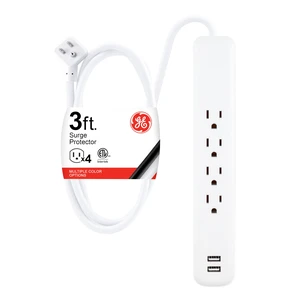 Sur Protector Power Strip with USB Ports, 3 Ft Extension Cord 560 Joules, 4 Outlet Extender, 2 USB-A, Flat Plug, Wall Mount, On Off Switch, ETL Safety Listed, White, 37212 Sur Protector Power Strip with USB Ports, 3 Ft Extension Cord 560 Joules, 4 Outlet Extender, 2 USB-A, Flat Plug, Wall Mount, On Off Switch, ETL Safety Listed, White, 37212
