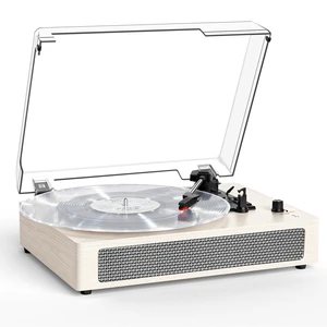 Vintage Vinyl Record Player 3-Speed Wireless Bluetooth Turntable with Belt-Drive Built-in Stereo Speakers, RCA Output, AUX in, Auto Stop, Oak Ivory LP Player Vintage Vinyl Record Player 3-Speed Wireless Bluetooth Turntable with Belt-Drive Built-in Stereo Speakers, RCA Output, AUX in, Auto Stop, Oak Ivory LP Player