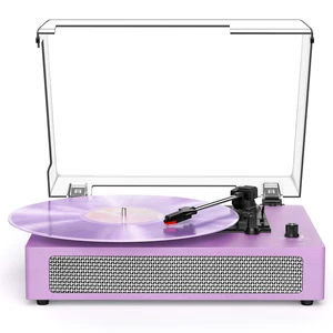 Vintage Turntable with Built-in Speakers, 3-Speed Record Player with Bluetooth Receiver for Beginners, AUX in, Auto Stop, Purple LP Vinyl Player Vintage Turntable with Built-in Speakers, 3-Speed Record Player with Bluetooth Receiver for Beginners, AUX in, Auto Stop, Purple LP Vinyl Player