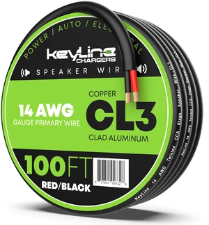 14 Gauge Speaker Wire - 100 Feet Black 14-2 AWG Gauge - Rated for Marine & Outdoor in Ground Burial & in Wall CL3 CL2, 2 Conductors - CCA Copper Clad Aluminum, Black 100ft 14 Gauge Speaker Wire - 100 Feet Black 14-2 AWG Gauge - Rated for Marine & Outdoor in Ground Burial & in Wall CL3 CL2, 2 Conductors - CCA Copper Clad Aluminum, Black 100ft