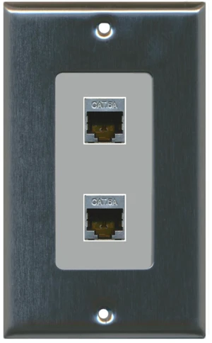 CAT 6A 2 Port Shielded Cat6a Wall Plate 1 Gang Decorative - Stainless Steel/Gray CAT 6A 2 Port Shielded Cat6a Wall Plate 1 Gang Decorative - Stainless Steel/Gray