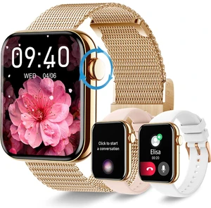 Smart Watch for Women/Men: Bluetooth Calls, Fitness Tracker, 3 Bands - Gold Make/Answer Call, Sleep/Heart Rate/SpO2/Blood Pressure Monitor, IP68 Waterproof, 120+Sport Modes, 275mAh Battery, DIY Dials Smart Watch for Women/Men: Bluetooth Calls, Fitness Tracker, 3 Bands - Gold Make/Answer Call, Sleep/Heart Rate/SpO2/Blood Pressure Monitor, IP68 Waterproof, 120+Sport Modes, 275mAh Battery, DIY Dials