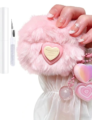Pink Plush Case for AirPods Pro/Pro2, Fluffy Kawaii Heart Cover With Cleaning Kit, Soft Fuzzy Plush Design, Shockproof Protection for Women, Girls, Teens, Birthday Gifts Pink Plush Case for AirPods Pro/Pro2, Fluffy Kawaii Heart Cover With Cleaning Kit, Soft Fuzzy Plush Design, Shockproof Protection for Women, Girls, Teens, Birthday Gifts