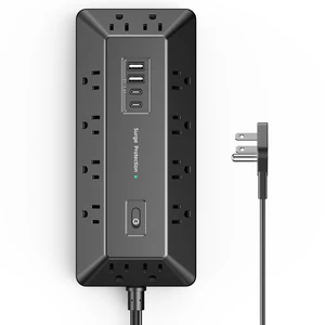 T-Shaped Anti-Clash Surge Protector Power Strip, 12 AC + 4 USB Ports (2 USB-C PD 20W), Flat Plug 6FT Extension Cord, 1800J, Built-in Device Stand for Home Office Gaming Dorm T-Shaped Anti-Clash Surge Protector Power Strip, 12 AC + 4 USB Ports (2 USB-C PD 20W), Flat Plug 6FT Extension Cord, 1800J, Built-in Device Stand for Home Office Gaming Dorm