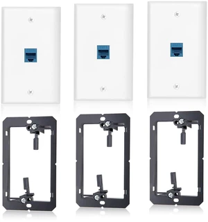 3 Pack Ethernet Wall Plate, 1-Port RJ45 Cat6 Keystone Jack Female to Female White Ethernet Wall Outlet with Low Voltage Mounting Bracket, Pass Through Hide Network Cables Behind The Wall 3 Pack Ethernet Wall Plate, 1-Port RJ45 Cat6 Keystone Jack Female to Female White Ethernet Wall Outlet with Low Voltage Mounting Bracket, Pass Through Hide Network Cables Behind The Wall