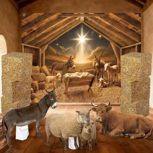 10 Pcs Christmas Nativity Stable Scene Decorations Set 8x6 ft Manger Scene Backdrop Birth of Jesus Banner Hay Bales Box Manger Animal Cardboard for Holy Family Farm Photo Prop 10 Pcs Christmas Nativity Stable Scene Decorations Set 8x6 ft Manger Scene Backdrop Birth of Jesus Banner Hay Bales Box Manger Animal Cardboard for Holy Family Farm Photo Prop