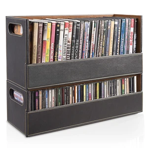 Faux Leather DVD & CD Storage Box - Movie Shelf Organizer for Blu-Ray, Video Game Cases, VHS Tape Display Stand, Disc Holder Can Store Up to 28 DVDs & 40 CDs Faux Leather DVD & CD Storage Box - Movie Shelf Organizer for Blu-Ray, Video Game Cases, VHS Tape Display Stand, Disc Holder Can Store Up to 28 DVDs & 40 CDs