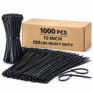 Black Heavy Duty Zip Ties 12 Inch, 120 LB Tensile Strength, Bulk 1000 Pack, 0.30 Inch (7.6 mm) Wide Nylon 66 Cable Ties, UV Resistant Self-Locking Wire Ties for Outdoor Use Black Heavy Duty Zip Ties 12 Inch, 120 LB Tensile Strength, Bulk 1000 Pack, 0.30 Inch (7.6 mm) Wide Nylon 66 Cable Ties, UV Resistant Self-Locking Wire Ties for Outdoor Use