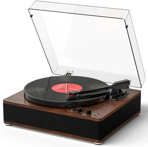 Vinyl Record Player with Bluetooth Input Output, Built-in Stereo Speakers, 3-Speed Turntable LP Player, Full-Size Vintage Vinyl Player, Counterweight, AUX/RCA/Headphone Jack, Walnut Vinyl Record Player with Bluetooth Input Output, Built-in Stereo Speakers, 3-Speed Turntable LP Player, Full-Size Vintage Vinyl Player, Counterweight, AUX/RCA/Headphone Jack, Walnut