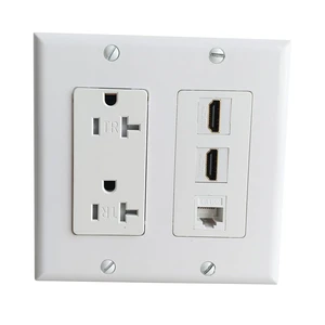 Double Gang Power Outlet with 2 Port HDMI 1 CAT6 Ethernet Wall Plate, 2 Gang Receptacle Outlet with 2 4k/8K HDMI Jack + 1 CAT 6 Keystone Jack Cover Plate - White Double Gang Power Outlet with 2 Port HDMI 1 CAT6 Ethernet Wall Plate, 2 Gang Receptacle Outlet with 2 4k/8K HDMI Jack + 1 CAT 6 Keystone Jack Cover Plate - White