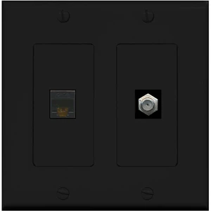 1 Port Coax Cable TV- F-Type 1 Port Cat6 Ethernet Dual Gang Wall Plate - Black 1 Port Coax Cable TV- F-Type 1 Port Cat6 Ethernet Dual Gang Wall Plate - Black