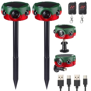 2 Pack Solar Outdoor Motion Sensor Alarm with Stake Animal Deterrent Dog Barking Sensor, 13 Sounds, 120 dB Loud Noise, 3 Modes with USB Remote Control Support Recording Volume Adjustment 2 Pack Solar Outdoor Motion Sensor Alarm with Stake Animal Deterrent Dog Barking Sensor, 13 Sounds, 120 dB Loud Noise, 3 Modes with USB Remote Control Support Recording Volume Adjustment