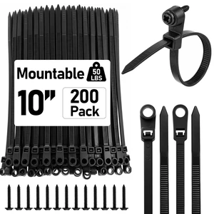 200 Pcs 10 Inch Mountable Black Zip Ties with Screw Hole 50lbs Mountable Head Cable Ties, 200 Secure Screw, Heavy Duty Nylon Straps, for Electrical HVAC Workshop, Indoor Outdoor 200 Pcs 10 Inch Mountable Black Zip Ties with Screw Hole 50lbs Mountable Head Cable Ties, 200 Secure Screw, Heavy Duty Nylon Straps, for Electrical HVAC Workshop, Indoor Outdoor
