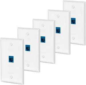 cat6 Ethernet Wall Plate Outlet 1 Port RJ45 Network Female to Female Keystone wall Coupler Jack Plate (1 Cat6 5 Packs, Blue) cat6 Ethernet Wall Plate Outlet 1 Port RJ45 Network Female to Female Keystone wall Coupler Jack Plate (1 Cat6 5 Packs, Blue)