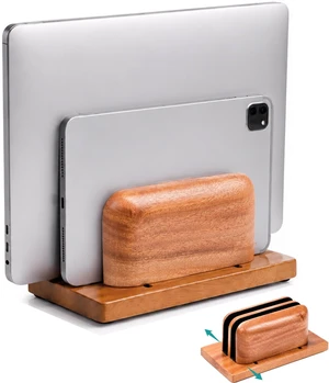 Vertical Laptop Stand, Dual Slot Wooden Laptop Holder for Desk, Width Adjustable Dock for MacBook Pro, Laptops & Tablets, 100% Natural Wood Desktop Organizer Vertical Laptop Stand, Dual Slot Wooden Laptop Holder for Desk, Width Adjustable Dock for MacBook Pro, Laptops & Tablets, 100% Natural Wood Desktop Organizer